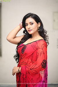 Anusri Aira Stills in Red Saree, HD Gallery