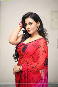 Anusri Aira Stills in Red Saree, HD Gallery