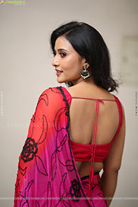 Anusri Aira Stills in Red Saree, HD Gallery