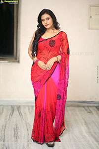 Anusri Aira Stills in Red Saree, HD Gallery