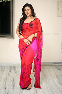 Anusri Aira Stills in Red Saree, HD Gallery