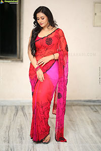 Anusri Aira Stills in Red Saree, HD Gallery