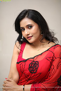 Anusri Aira Stills in Red Saree, HD Gallery