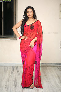 Anusri Aira Stills in Red Saree, HD Gallery