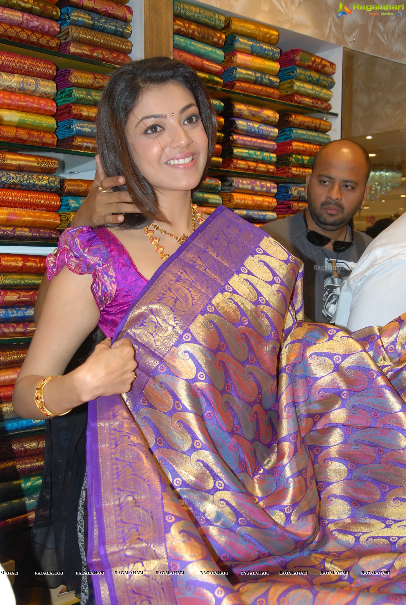 Kajal Aggarwal in Purple Saree Chennai Shopping Mall, Hyderabad, Gallery, Images