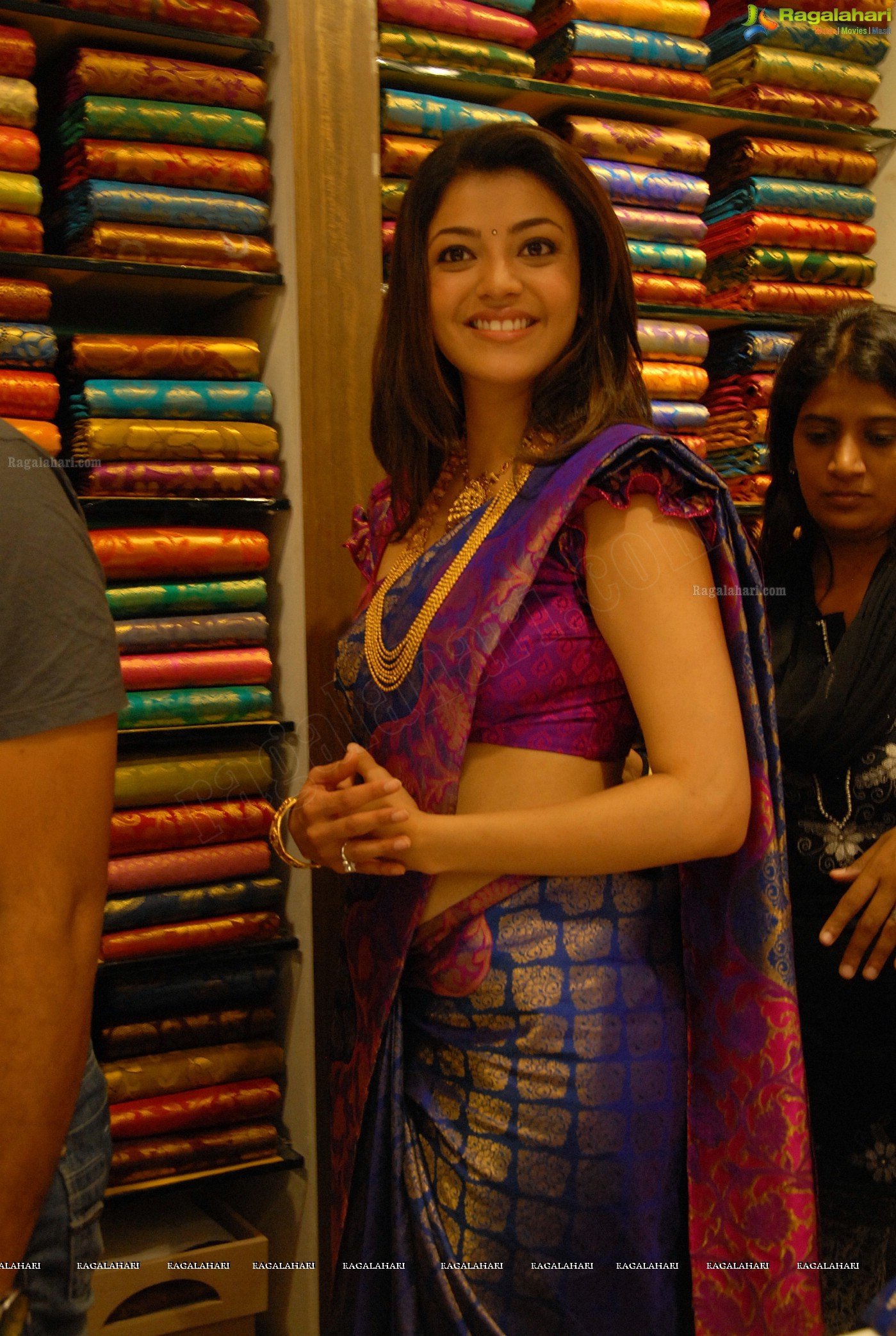 Kajal Aggarwal in Purple Saree Chennai Shopping Mall, Hyderabad, Gallery, Images