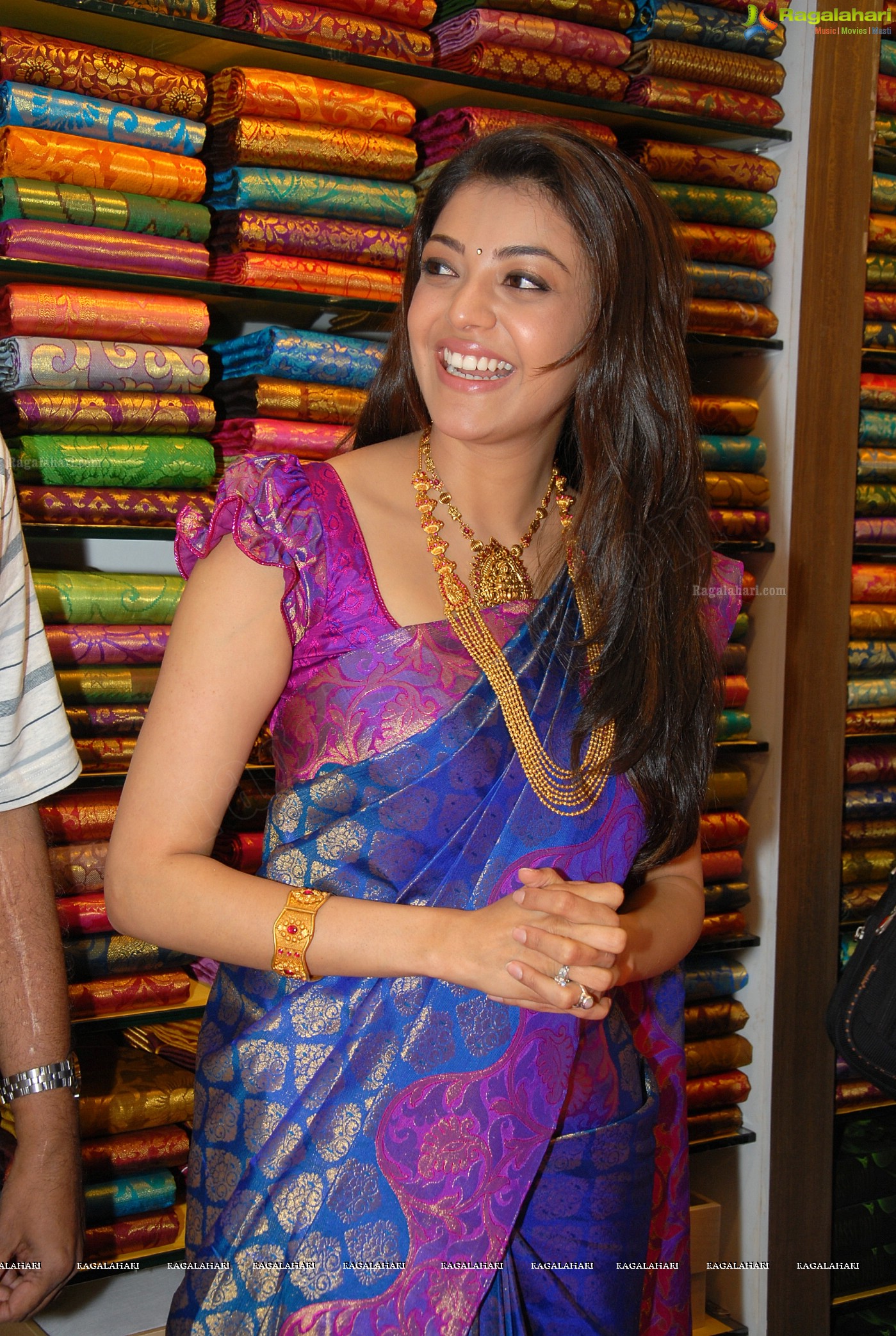 Kajal Aggarwal in Purple Saree Chennai Shopping Mall, Hyderabad, Gallery, Images