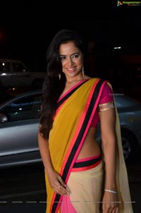 Sameera Reddy Yellow Pink Saree