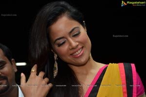 Sameera Reddy Yellow Pink Saree