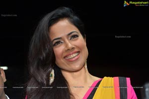 Sameera Reddy Yellow Pink Saree