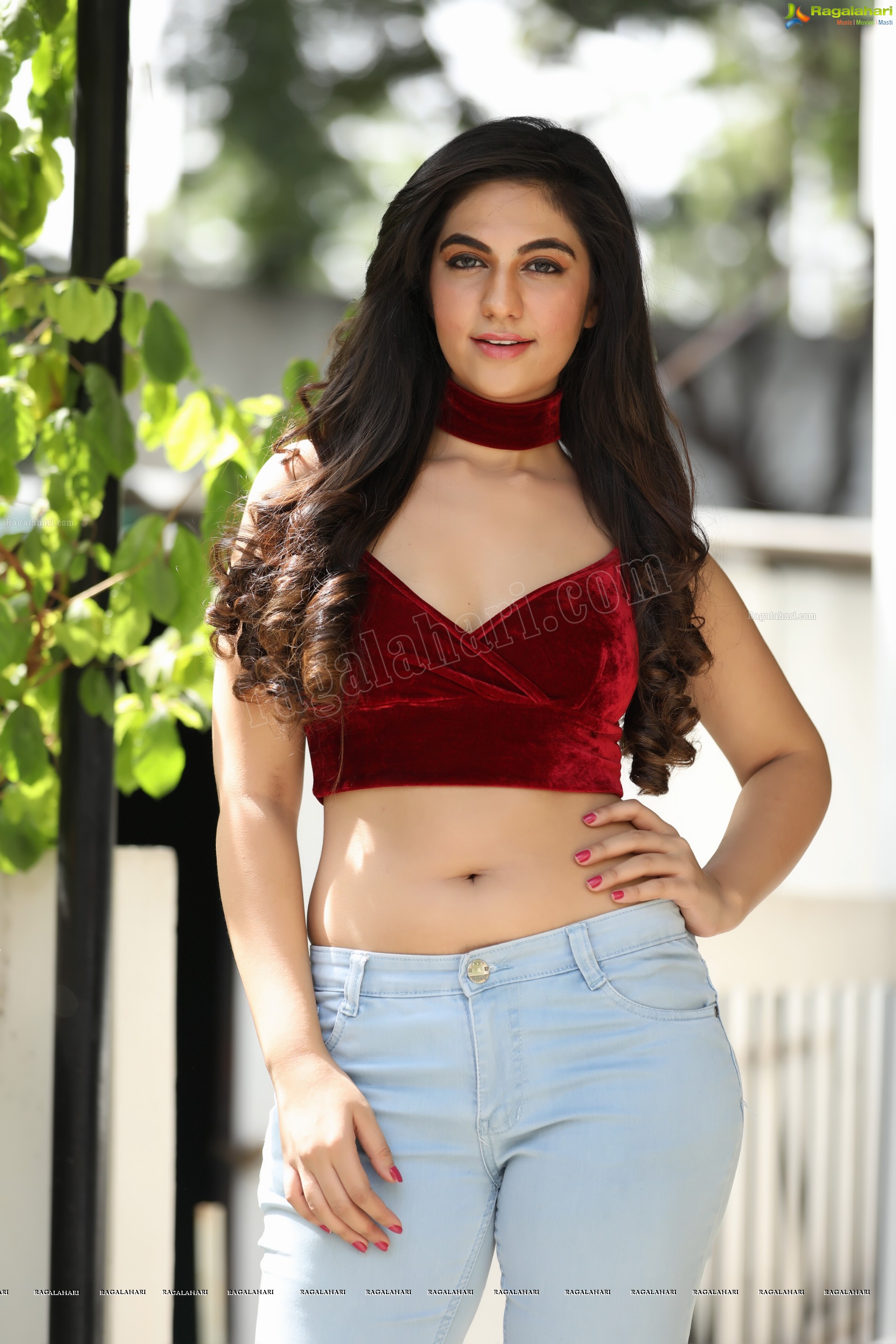 Harshita Panwar in Red Velvet Crop Top and Jeans, Exclusive Photo Shoot