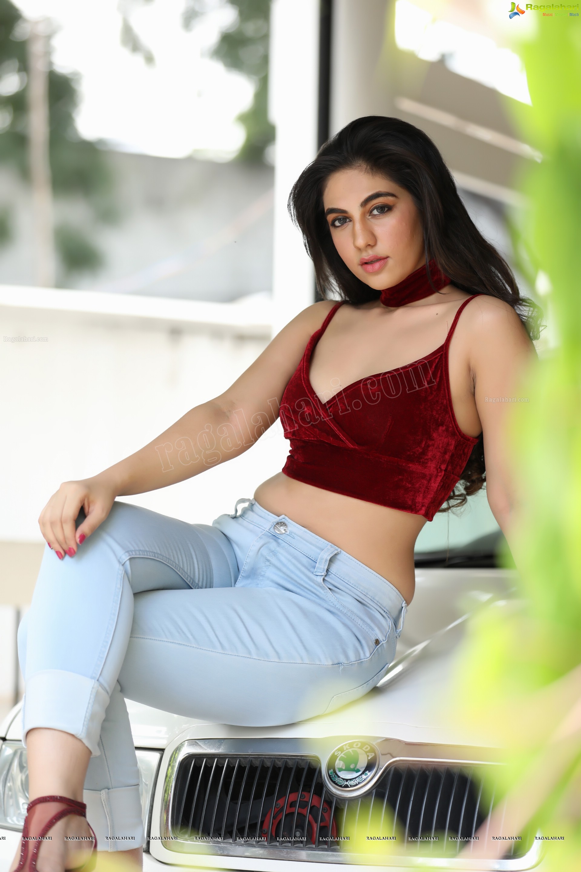 Harshita Panwar in Red Velvet Crop Top and Jeans, Exclusive Photo Shoot