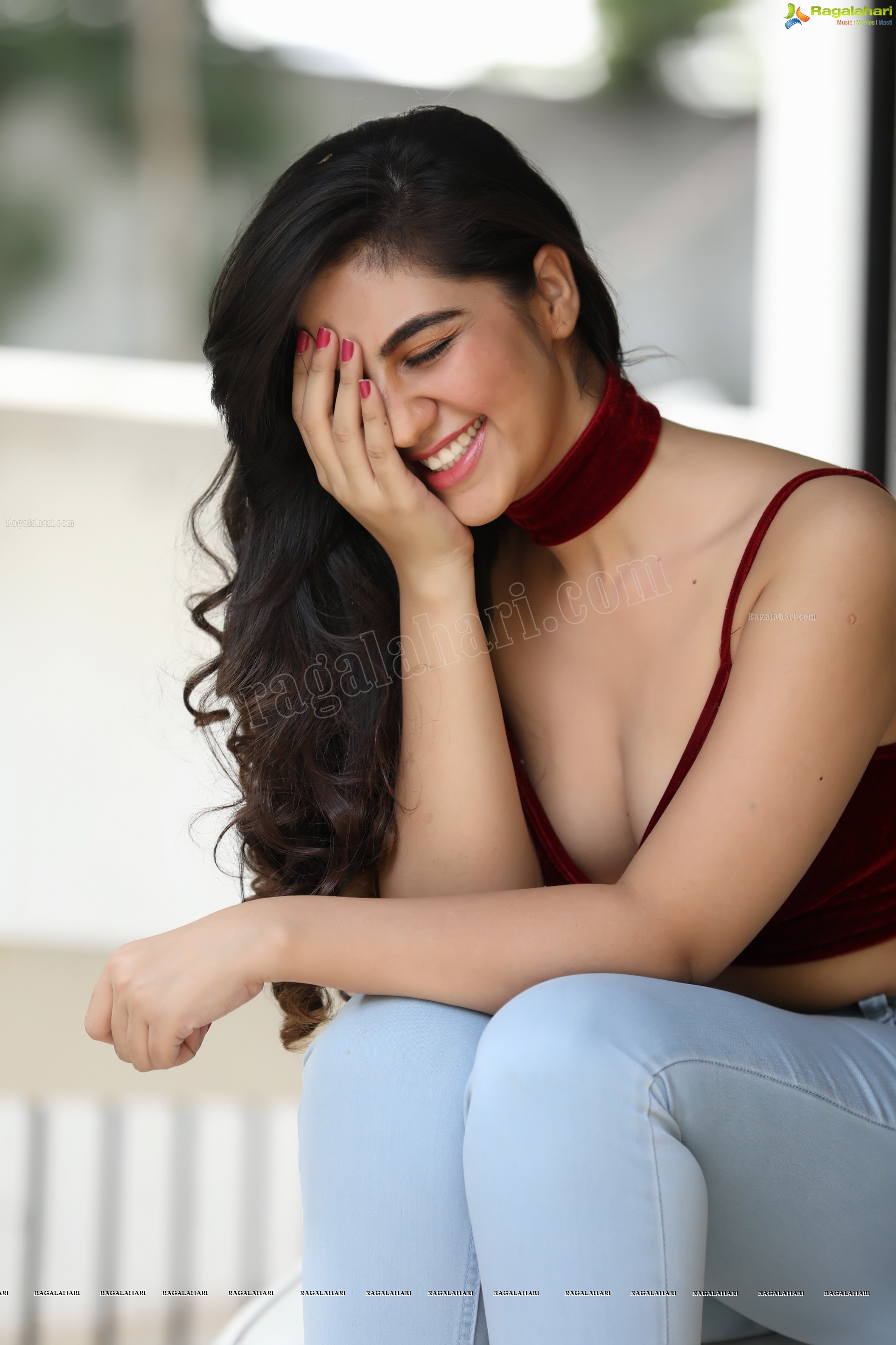 Harshita Panwar in Red Velvet Crop Top and Jeans, Exclusive Photo Shoot