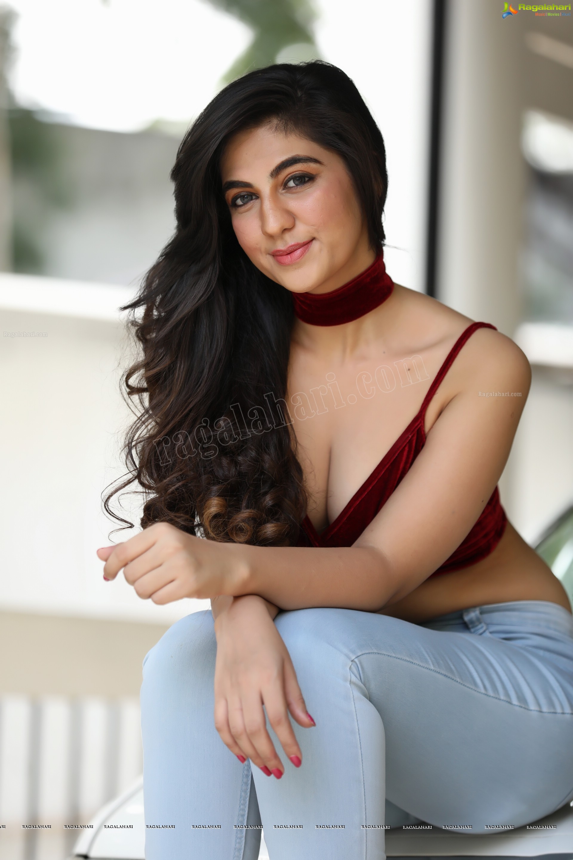 Harshita Panwar in Red Velvet Crop Top and Jeans, Exclusive Photo Shoot