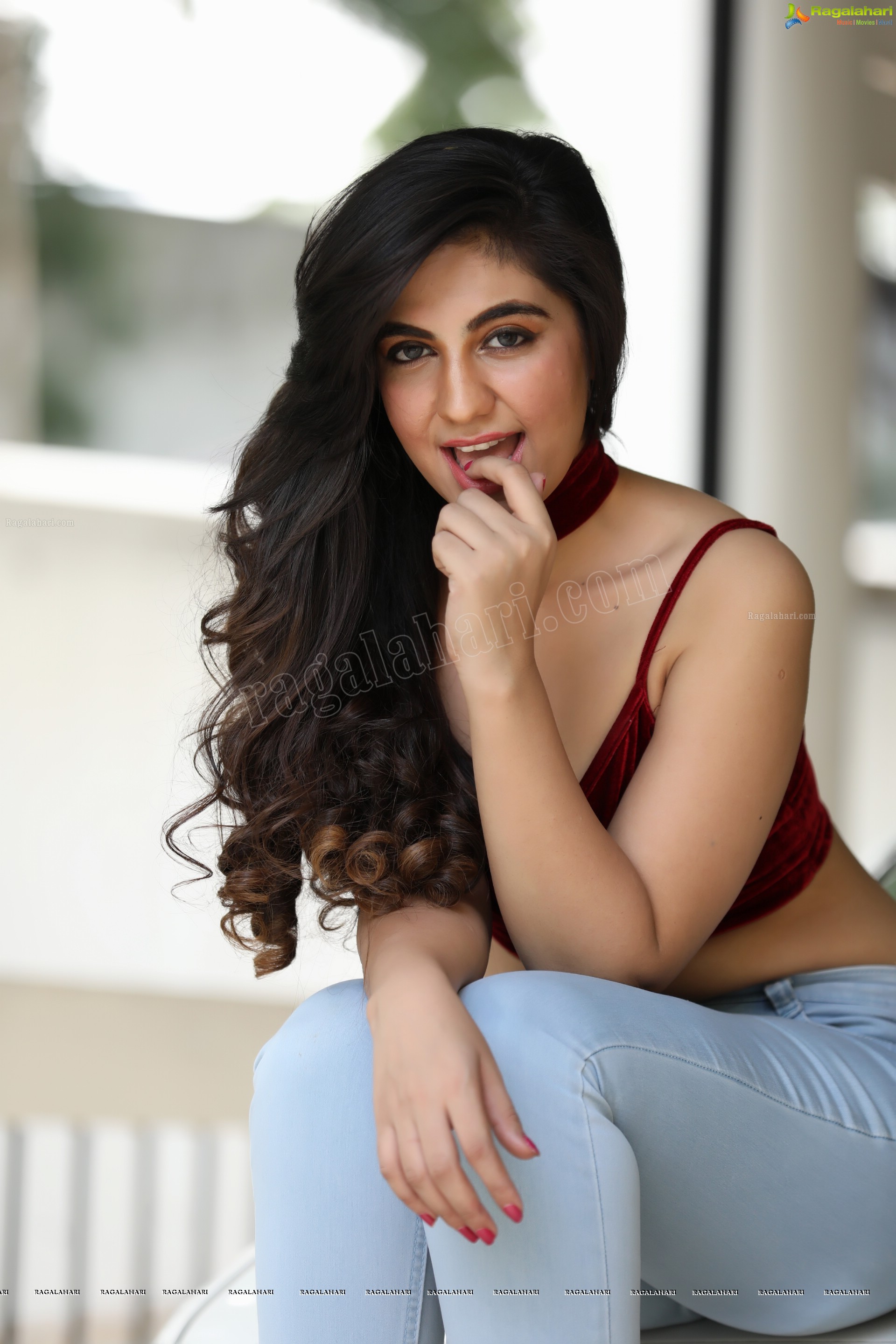 Harshita Panwar in Red Velvet Crop Top and Jeans, Exclusive Photo Shoot