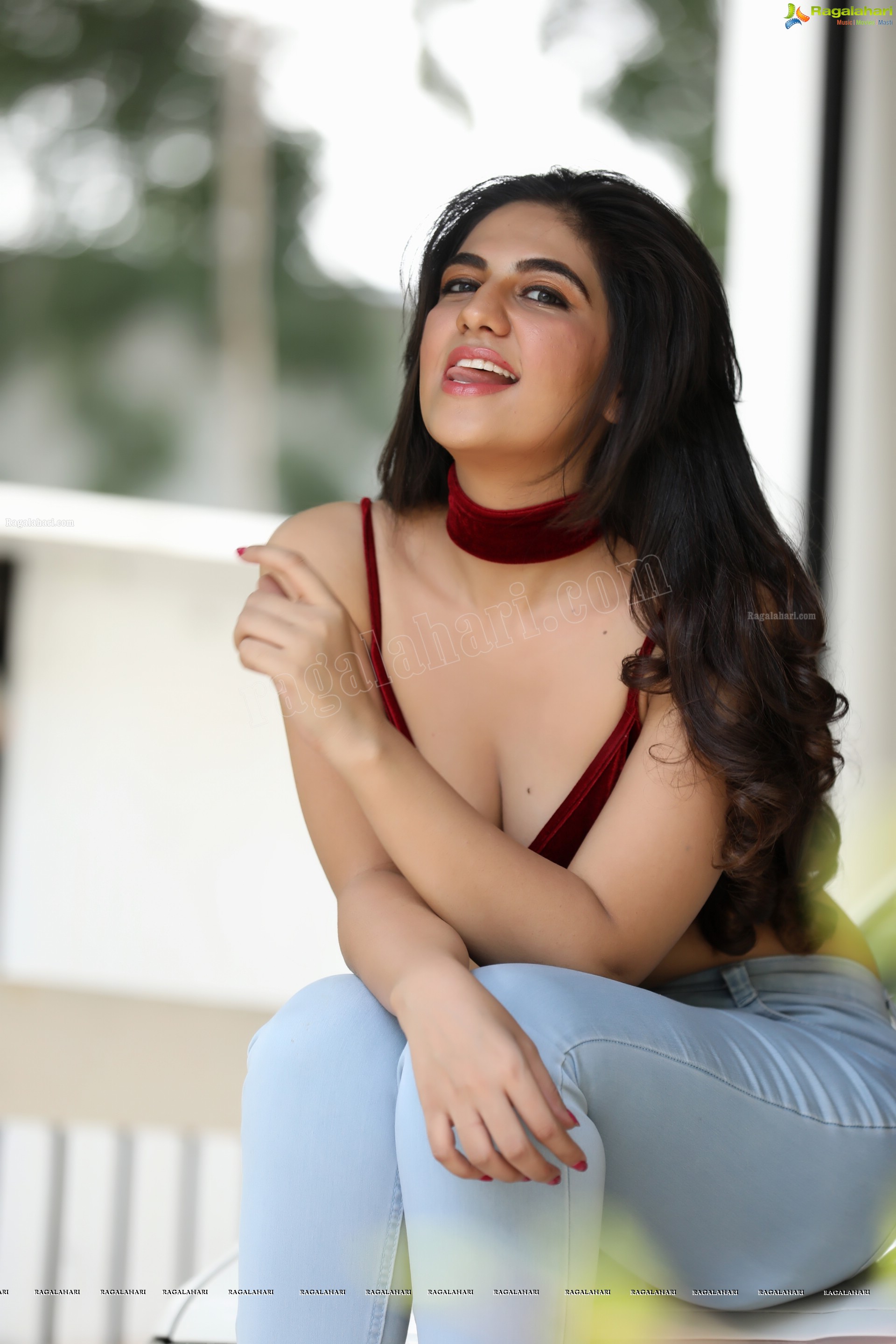 Harshita Panwar in Red Velvet Crop Top and Jeans, Exclusive Photo Shoot