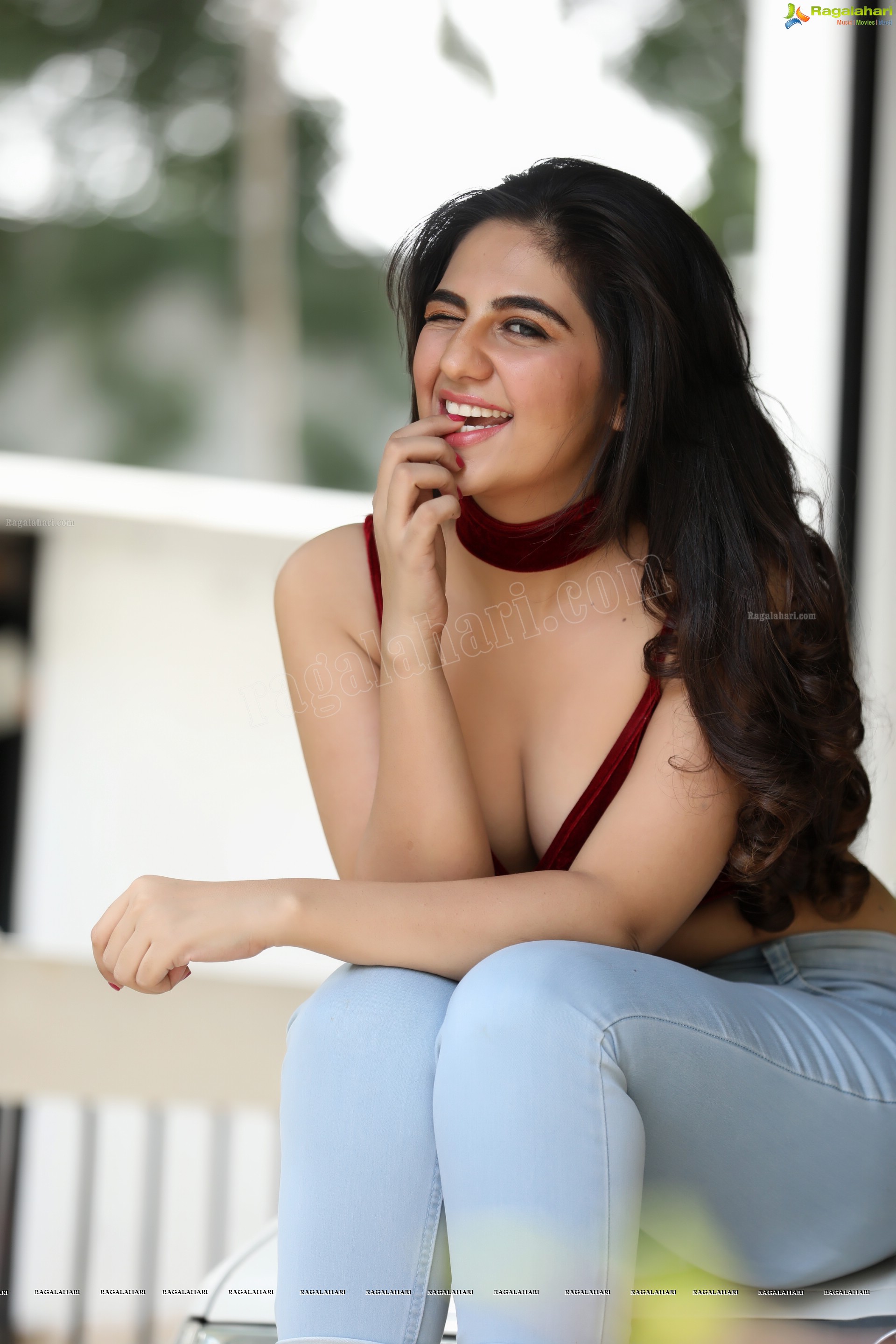 Harshita Panwar in Red Velvet Crop Top and Jeans, Exclusive Photo Shoot