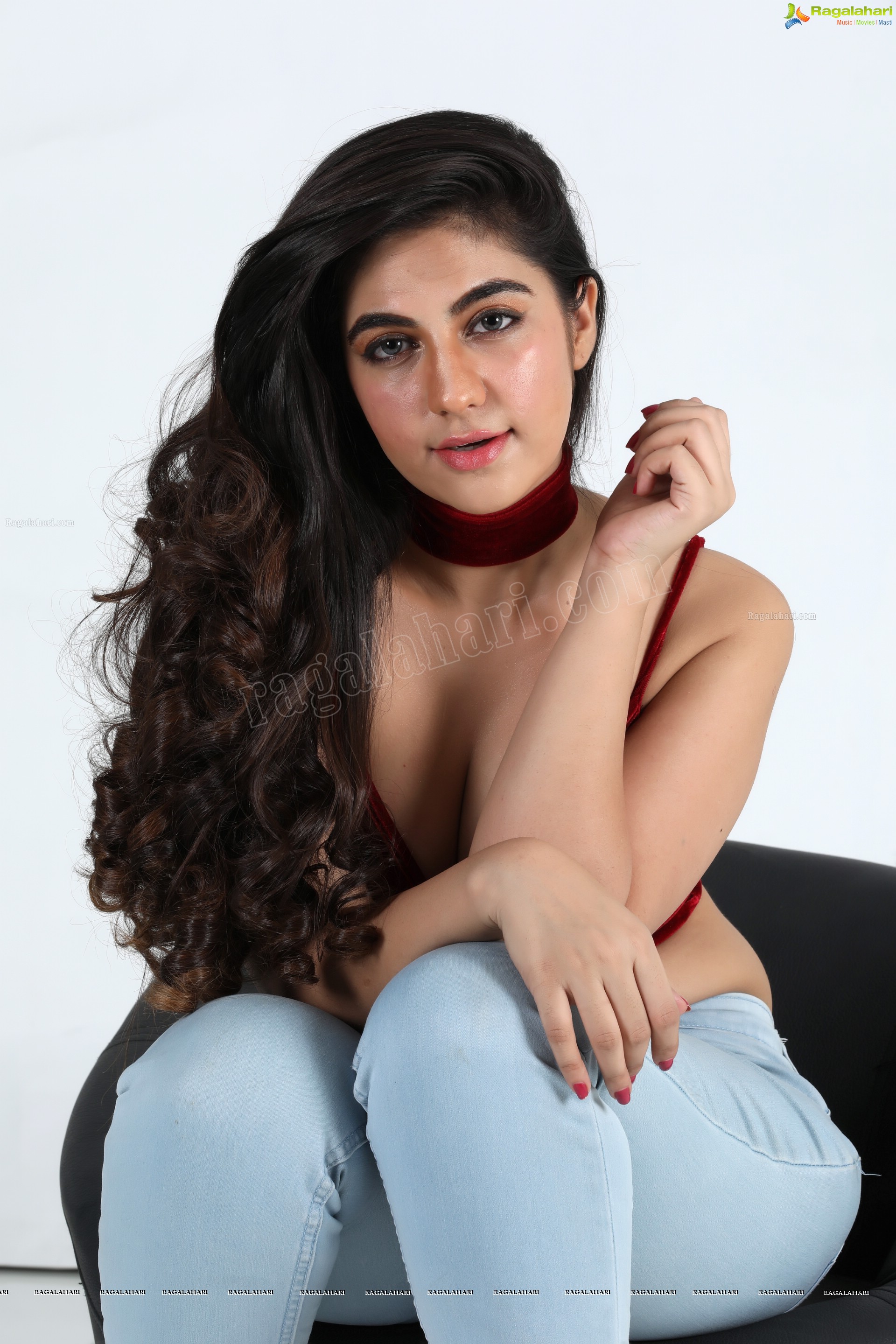 Harshita Panwar in Red Velvet Crop Top and Jeans, Exclusive Photo Shoot