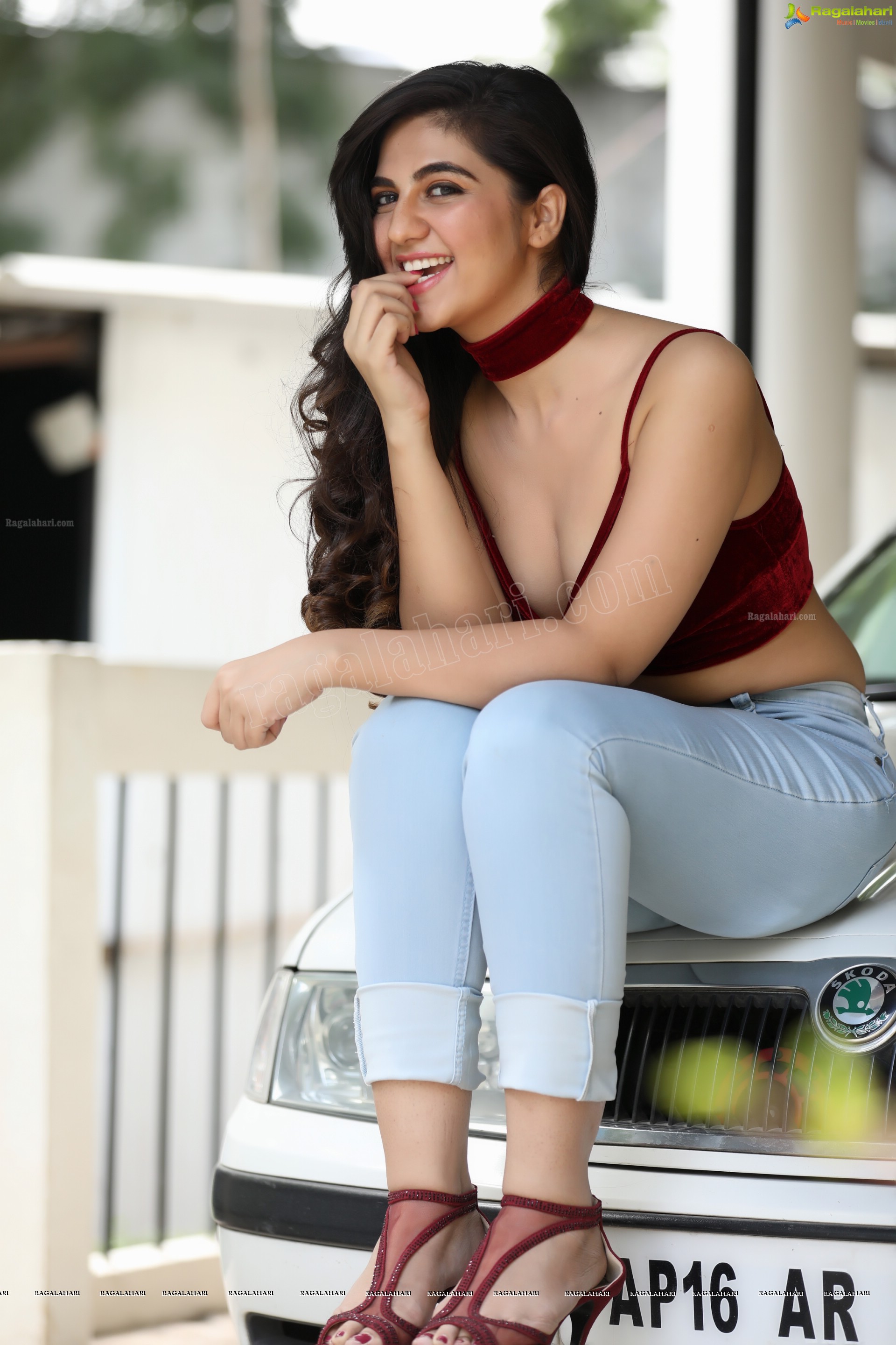 Harshita Panwar in Red Velvet Crop Top and Jeans, Exclusive Photo Shoot