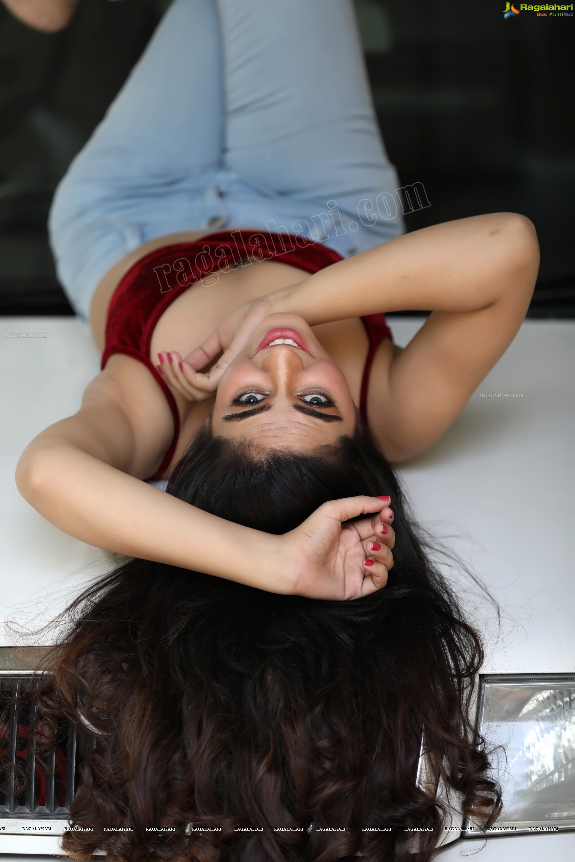 Harshita Panwar in Red Velvet Crop Top and Jeans, Exclusive Photo Shoot