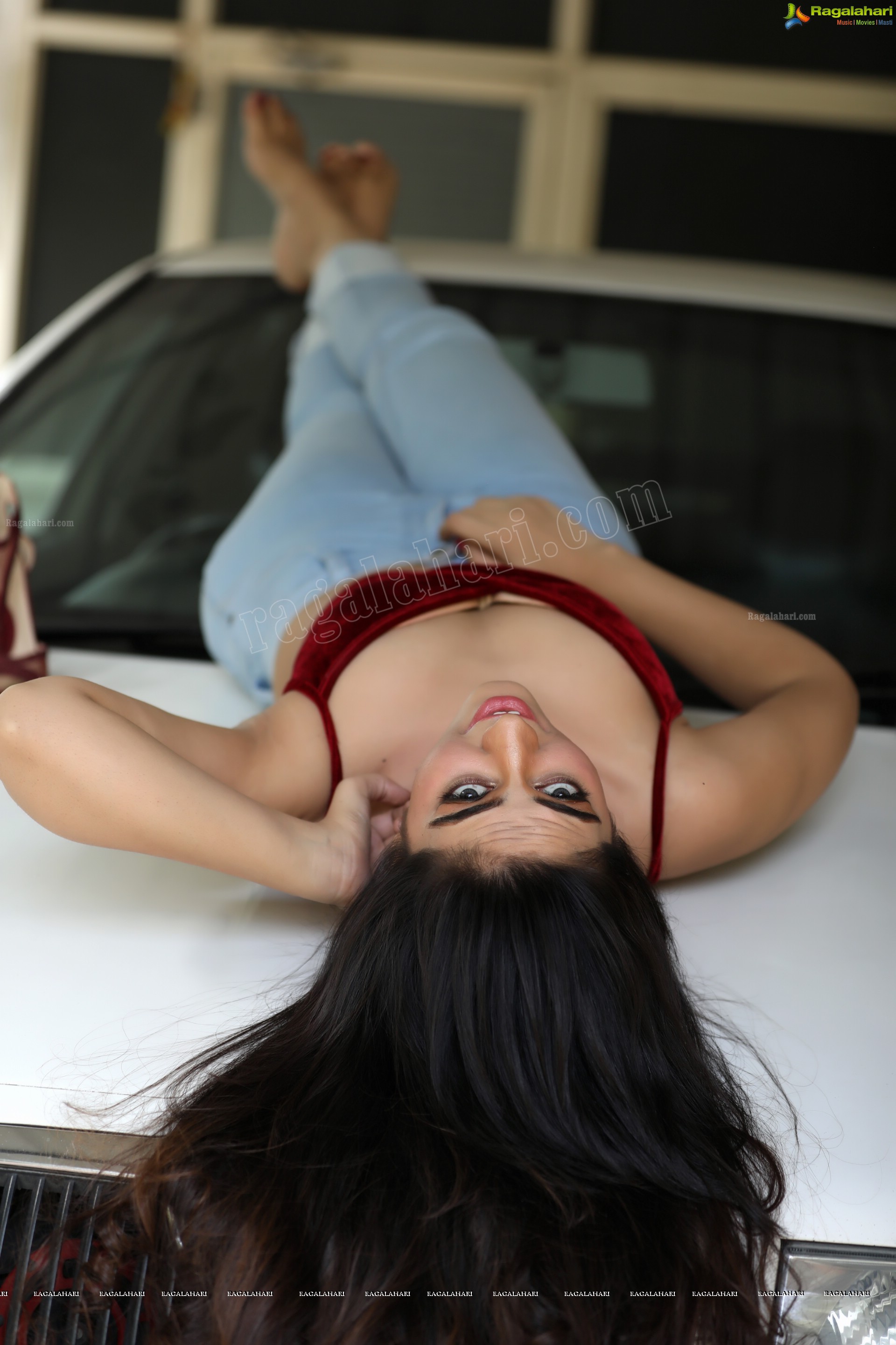 Harshita Panwar in Red Velvet Crop Top and Jeans, Exclusive Photo Shoot