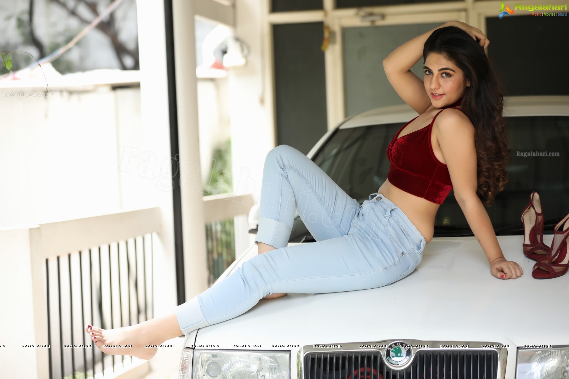 Harshita Panwar in Red Velvet Crop Top and Jeans, Exclusive Photo Shoot