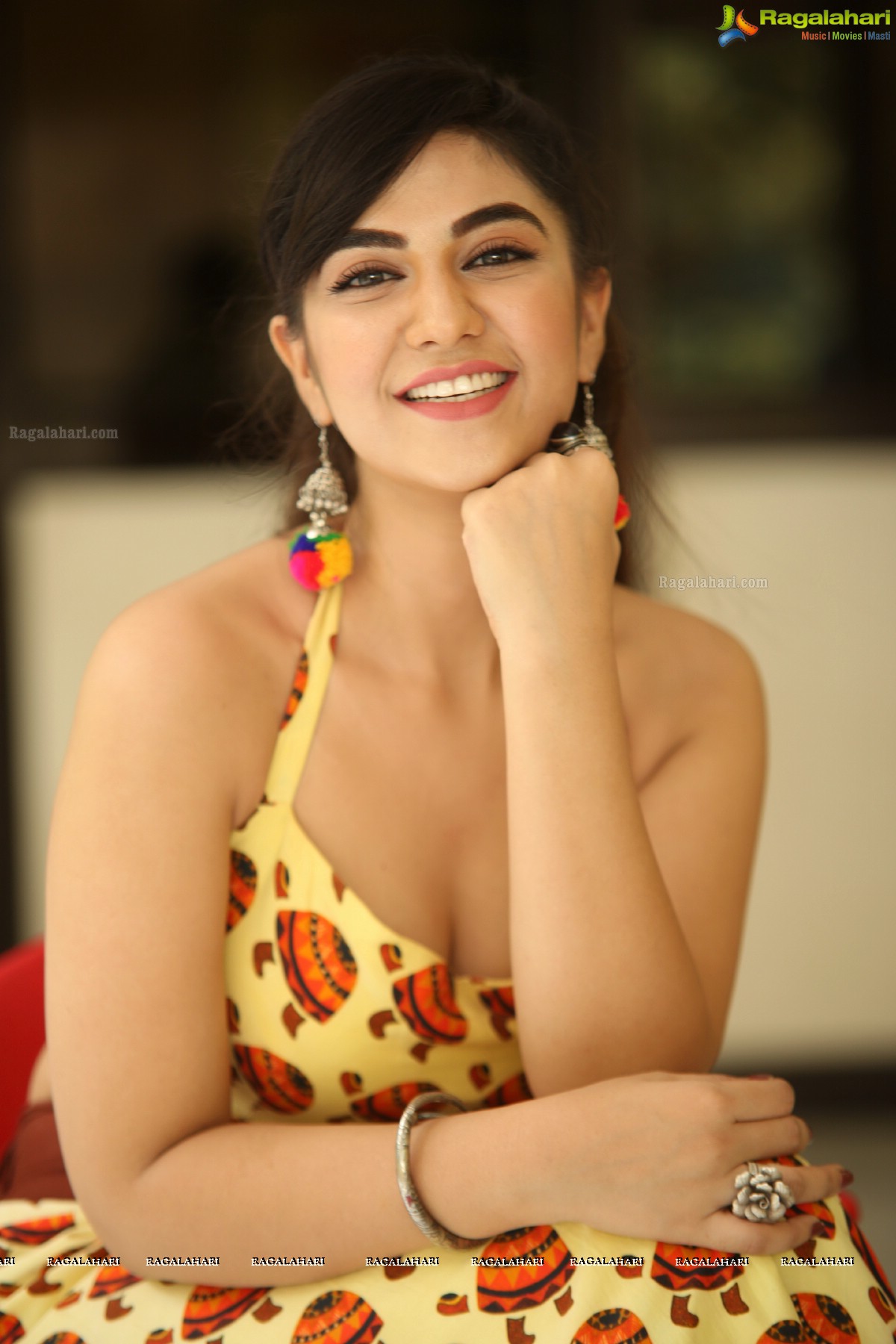 Harshitha Panwar in Yellow and Brown Printed Crop Top and Long Skirt, Photo Gallery