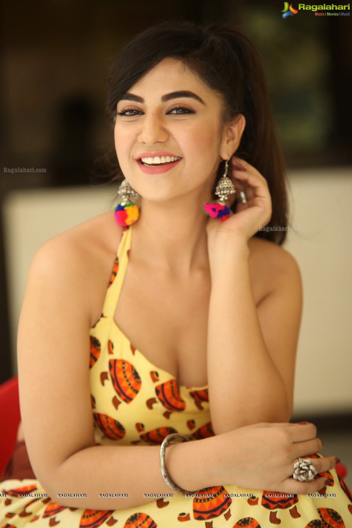 Harshitha Panwar in Yellow and Brown Printed Crop Top and Long Skirt, Photo Gallery