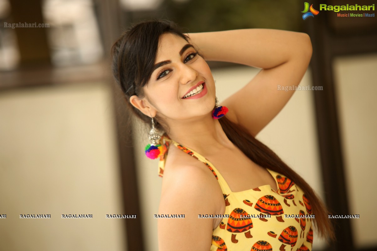 Harshitha Panwar in Yellow and Brown Printed Crop Top and Long Skirt, Photo Gallery