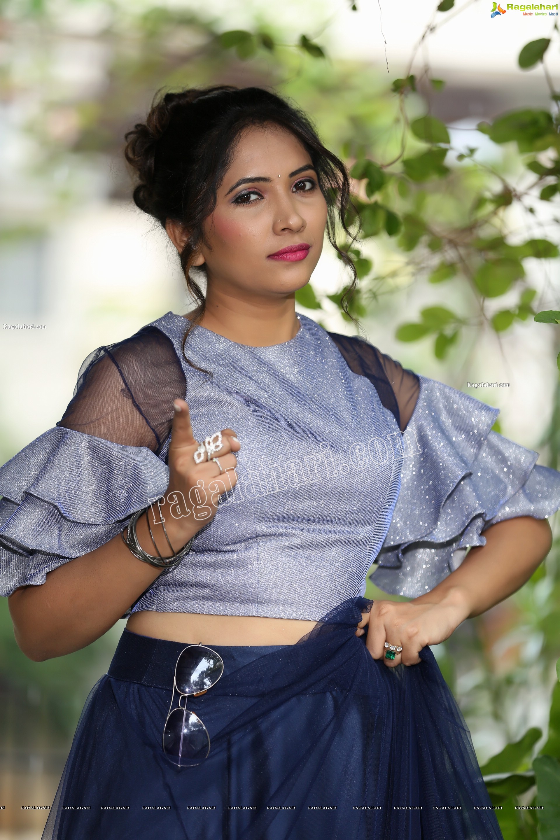 Anchor Indu in Navy Blue Ruffle Lehenga Exclusive Photo Shoot