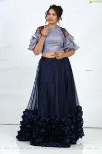 Anchor Indu in Navy Blue Ruffle Lehenga