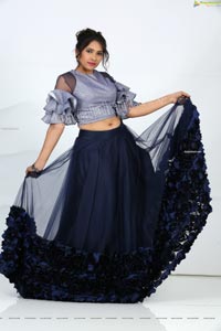 Anchor Indu in Navy Blue Ruffle Lehenga