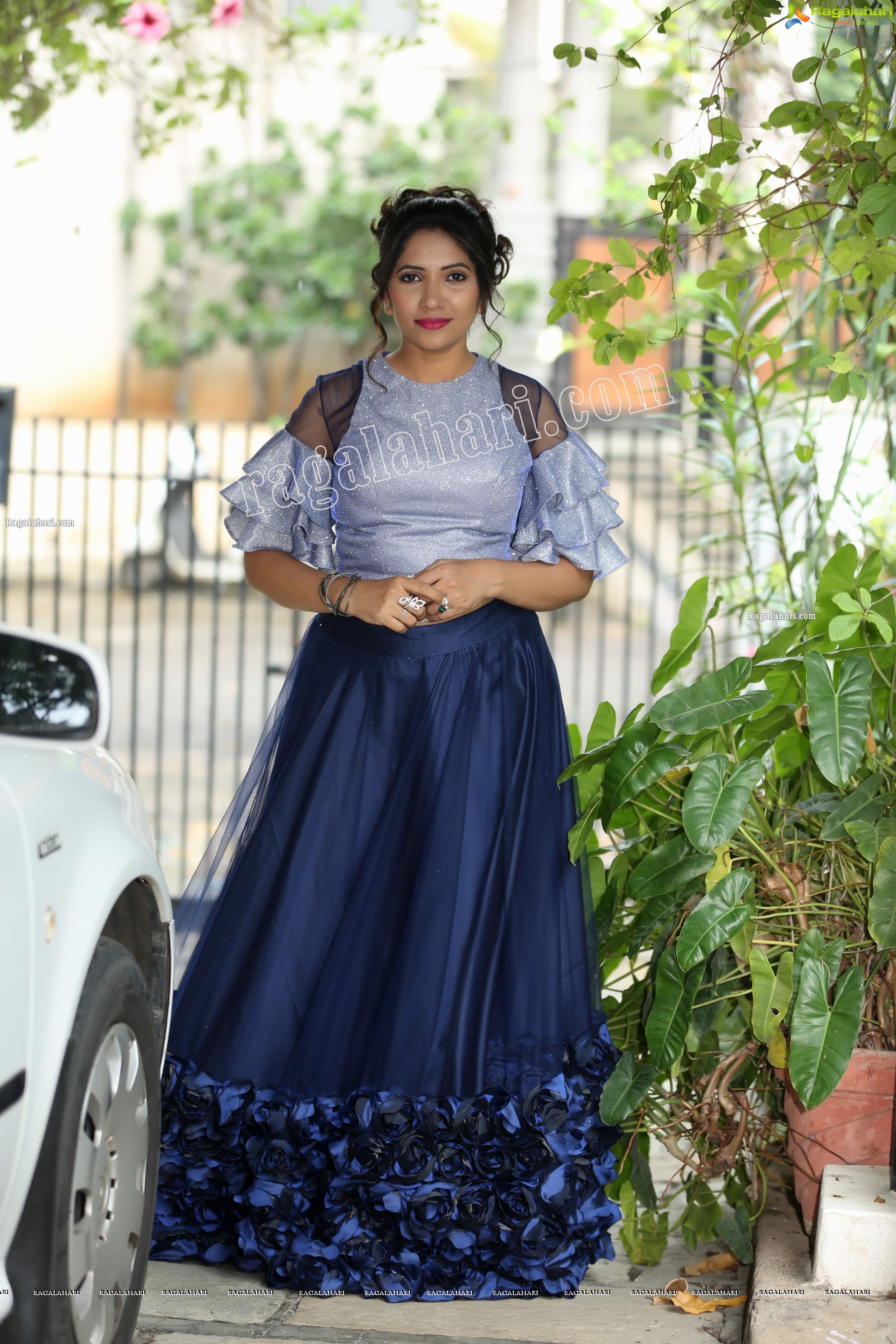 Anchor Indu in Navy Blue Ruffle Lehenga Exclusive Photo Shoot