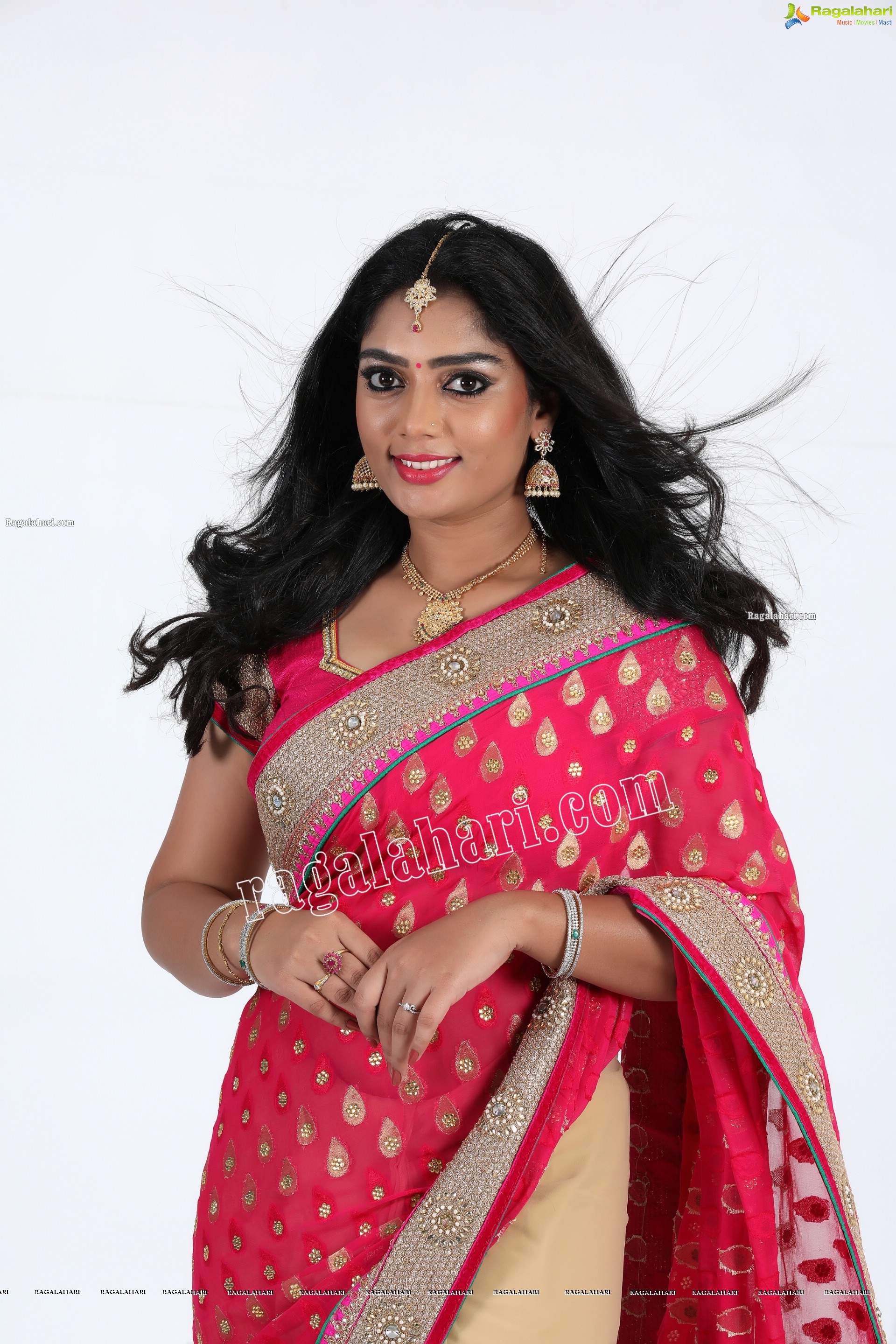 Lasya Sri in Pink and Cream Designer Saree, Exclusive Photo Shoot