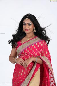 Lasya Sri in Pink and Cream Designer Saree