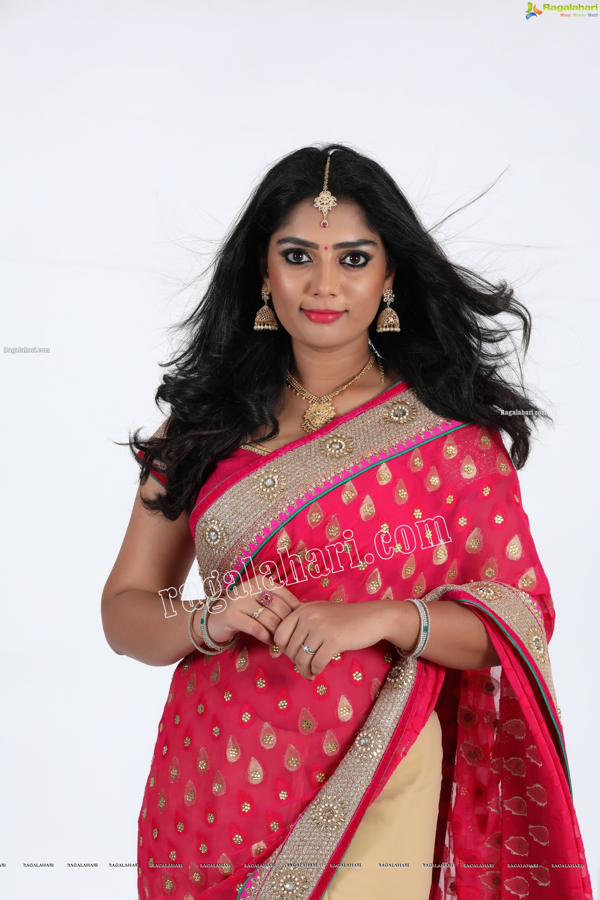 Lasya Sri in Pink and Cream Designer Saree, Exclusive Photo Shoot