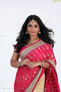 Lasya Sri in Pink and Cream Designer Saree