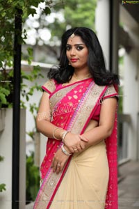 Lasya Sri in Pink and Cream Designer Saree