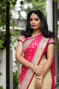 Lasya Sri in Pink and Cream Designer Saree