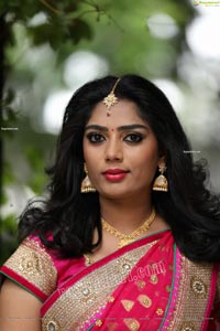 Lasya Sri in Pink and Cream Designer Saree