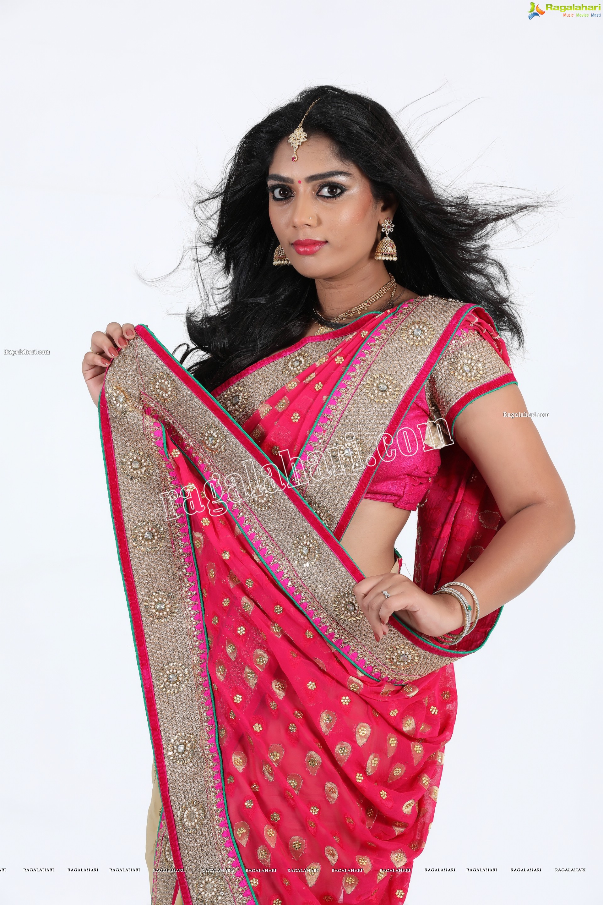 Lasya Sri in Pink and Cream Designer Saree, Exclusive Photo Shoot