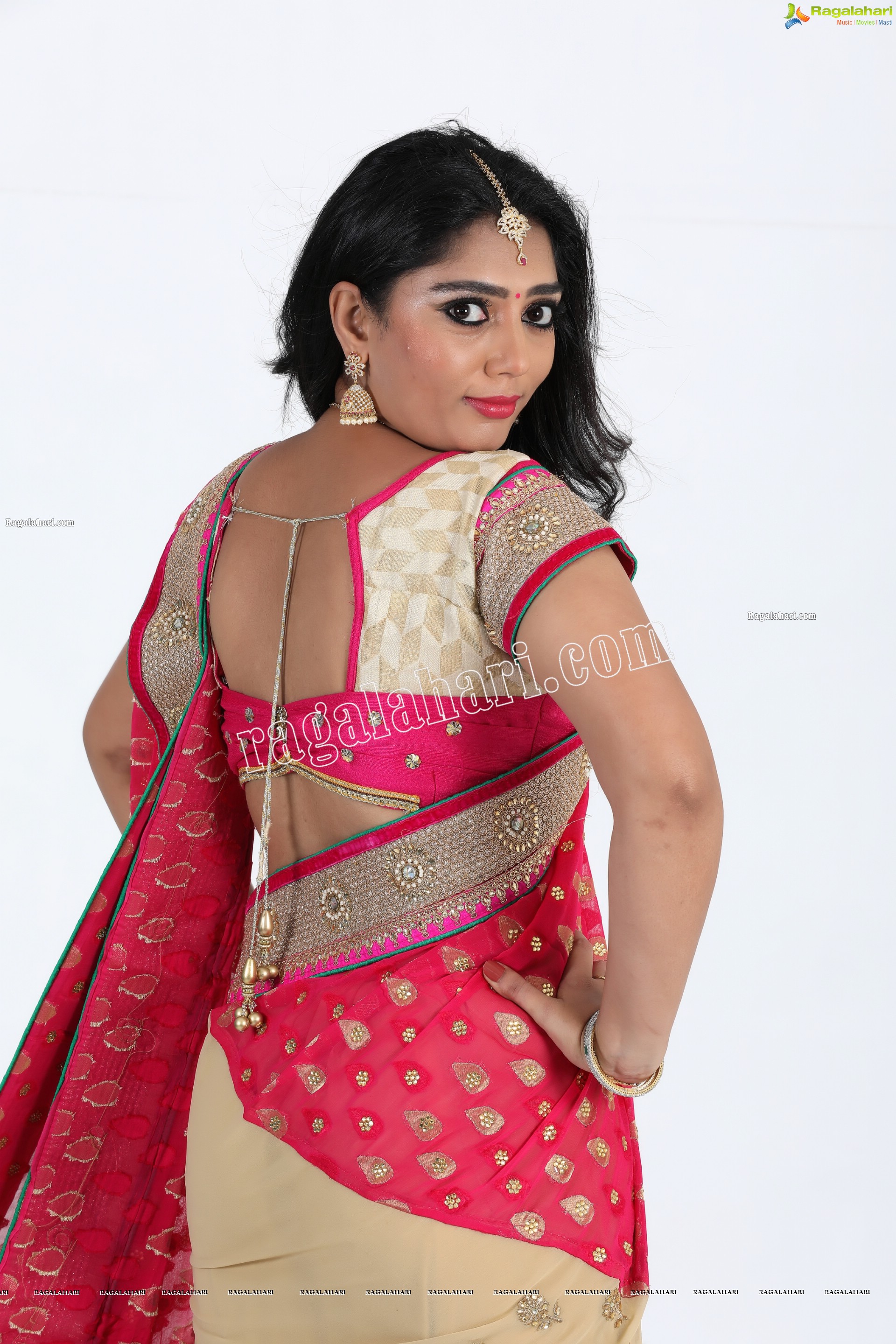 Lasya Sri in Pink and Cream Designer Saree, Exclusive Photo Shoot