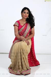 Lasya Sri in Pink and Cream Designer Saree