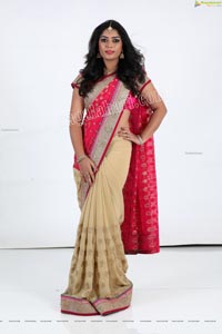 Lasya Sri in Pink and Cream Designer Saree