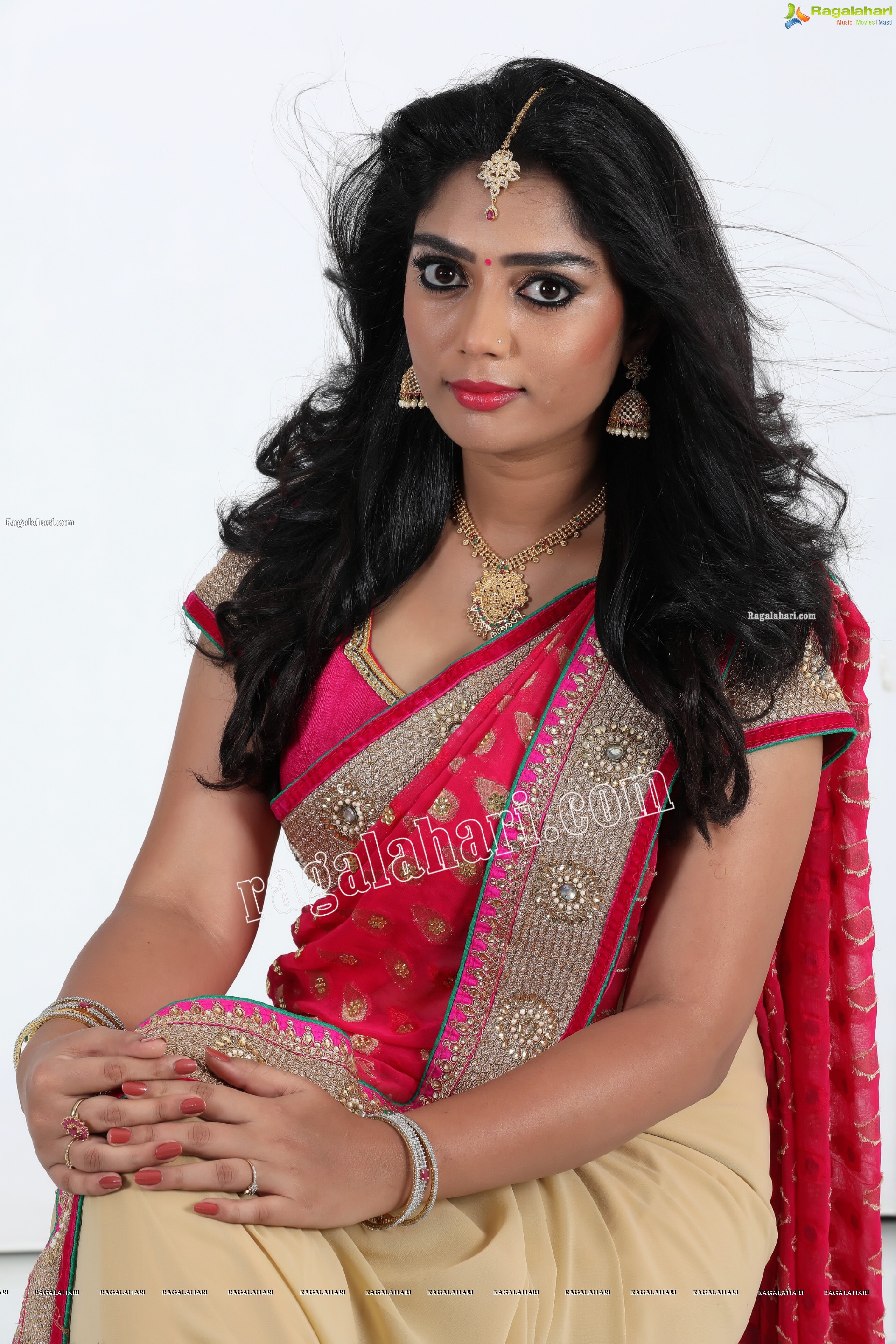 Lasya Sri in Pink and Cream Designer Saree, Exclusive Photo Shoot