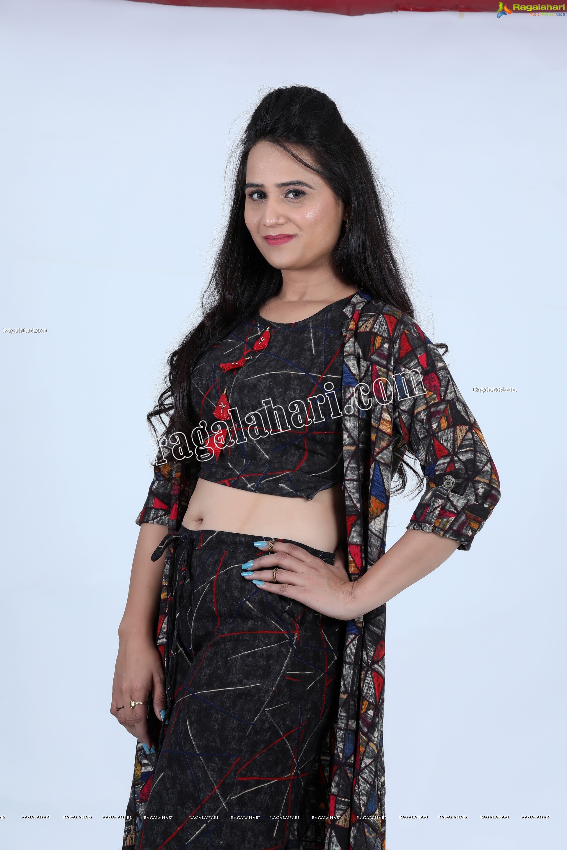 Preyasi Jiggar in Black Printed Crop Top With Palazzo and Long Jacket, Exclusive Photo Shoot