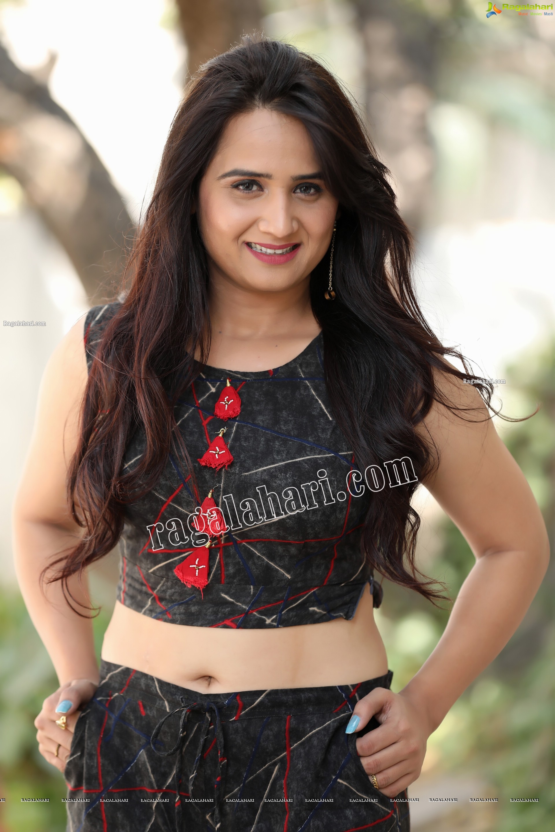 Preyasi Jiggar in Black Printed Crop Top With Palazzo and Long Jacket, Exclusive Photo Shoot