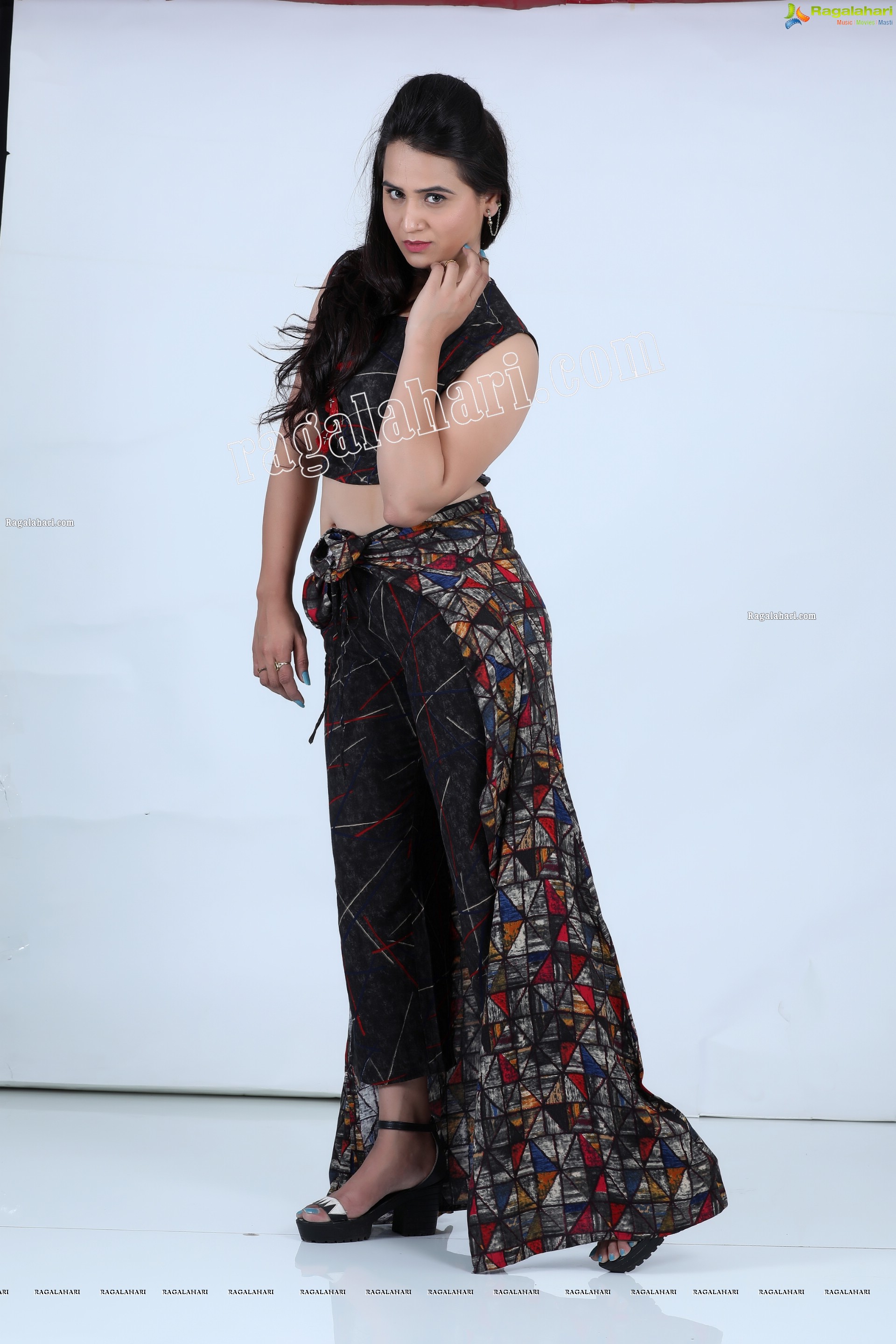 Preyasi Jiggar in Black Printed Crop Top With Palazzo and Long Jacket, Exclusive Photo Shoot