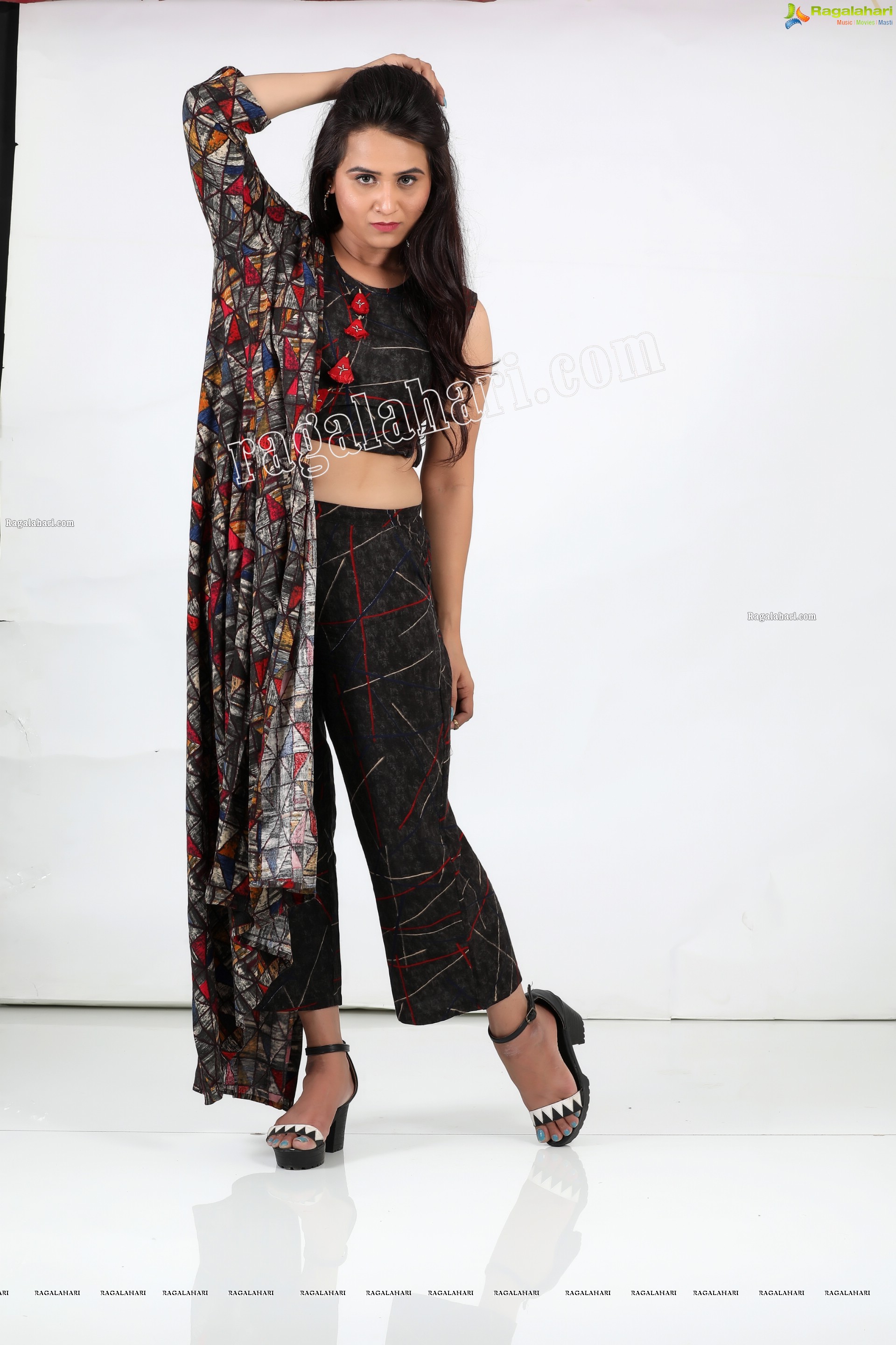 Preyasi Jiggar in Black Printed Crop Top With Palazzo and Long Jacket, Exclusive Photo Shoot