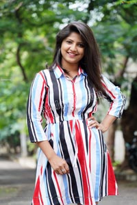Shabeena Shaik in Striped Knee-Length Dress
